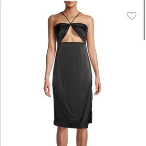 NWT WeWoreWhat Tie Halter Charmeuse Dress in Black Size Large
